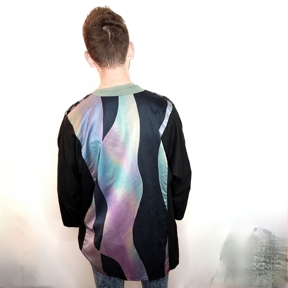 Vintage Salome Silk Checker Print Medium Hand Dyed Retro Artsy Colorful Jacket - Picture 5 of 16